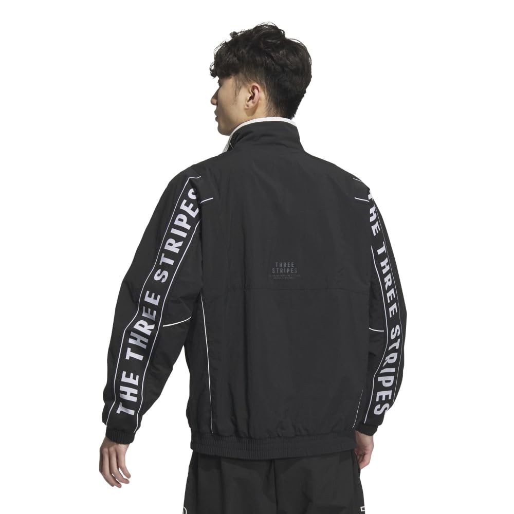 Adidas KWY03 Jersey Loose Wrinkled Nylon Woven with Brushed Tricot Black Size M Men's Top, Wording, Fit, Lining, (JH1023),