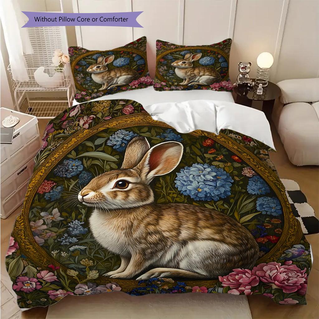 Medieval William Morris Rabbit Design bedding, duvet cover, pillowcase, home decoration, birthday gift (1 * duvet cover+2 * pillowcase, coreless)