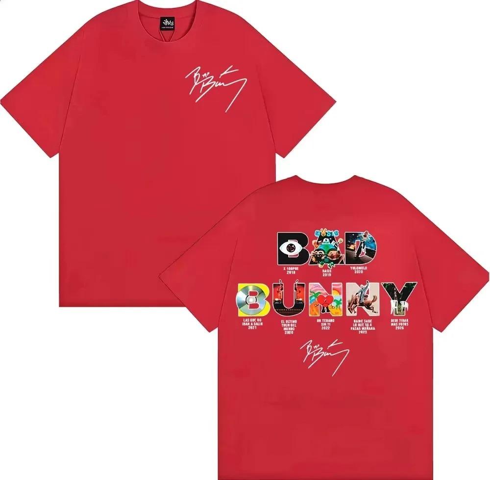 Bad Bunny Full Album Discography Double Sided Signature T-Shirt Reggaeton Rap Oversized Dark Gray Unisex Women And Men T-shirts