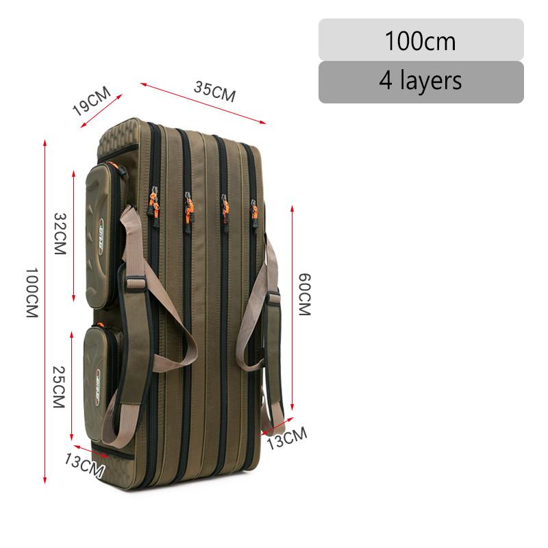 80cm/90cm/100cm/120cm Fishing Rod Bags Waterproof 3/4 Layer Fishing Reel Storage Case Gear Lures Bag Large Capacity Backpack