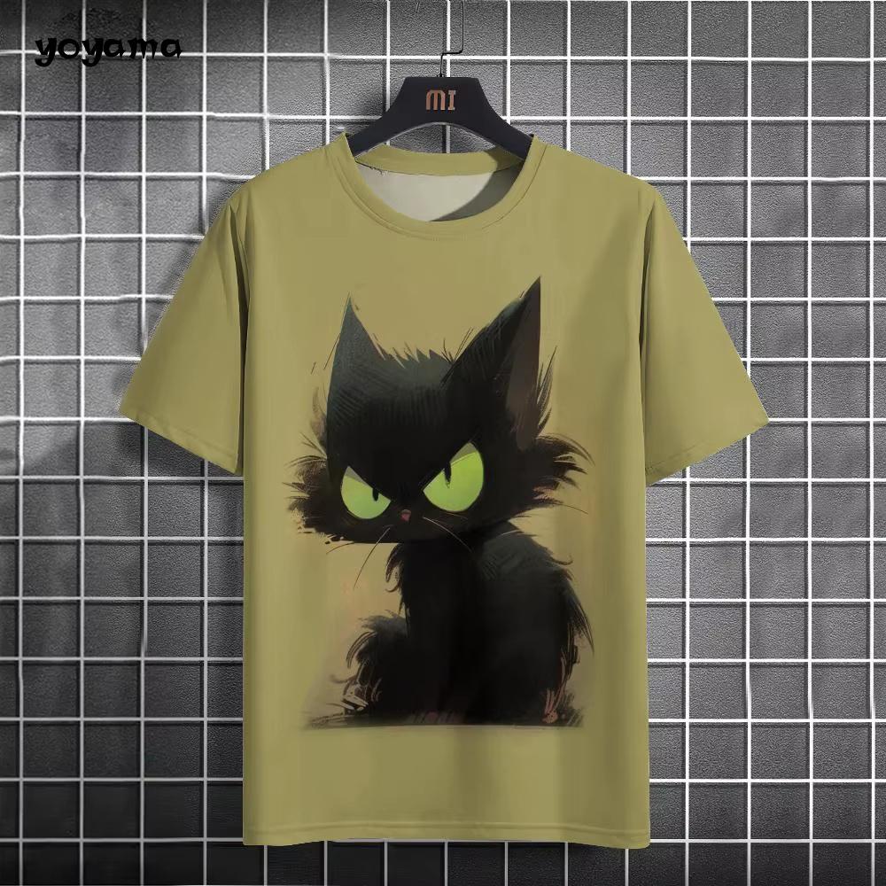 Футболка с принтом кота, футболка с короткими рукавами и забавным 3D-принтом с изображением животных, футболка большого размера для повседневного ношения