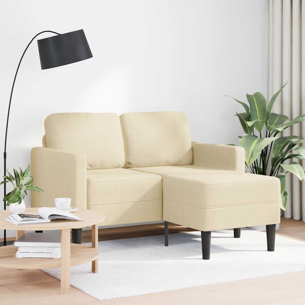 2 Seater L Shaped Sofa with Chaise Longue Cream 125 cm Fabric