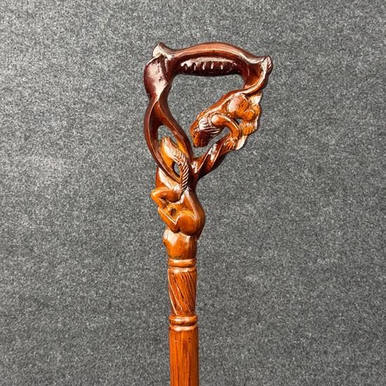 93.98 Cm Handcrafted Wooden Walking Stick Lion Hunting Gazelle Carving Stylish and Sturdy for Men, Women Best Gift for Him