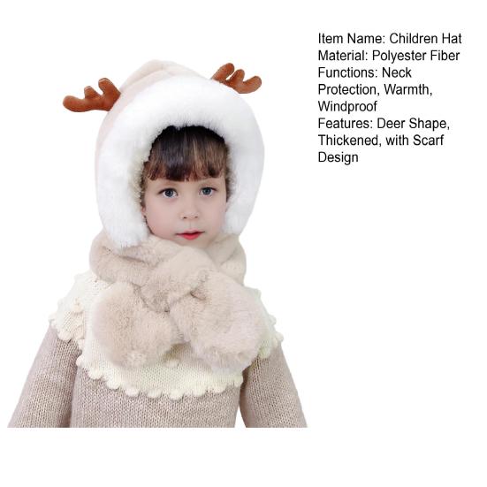 Детская шапка с дизайном шарфа, украшение в виде рогов, утолщенная теплая плюшевая зимняя шапка, ветрозащитная, для ношения на открытом воздухе зимой
