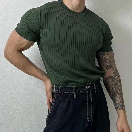 Мужская летняя спортивная футболка трикотажная эластичная эластичная футболка с круглым вырезом Slim Fit сплошной цвет пуловер с короткими рукавами для тренировок в тренажерном зале топ для тренировок