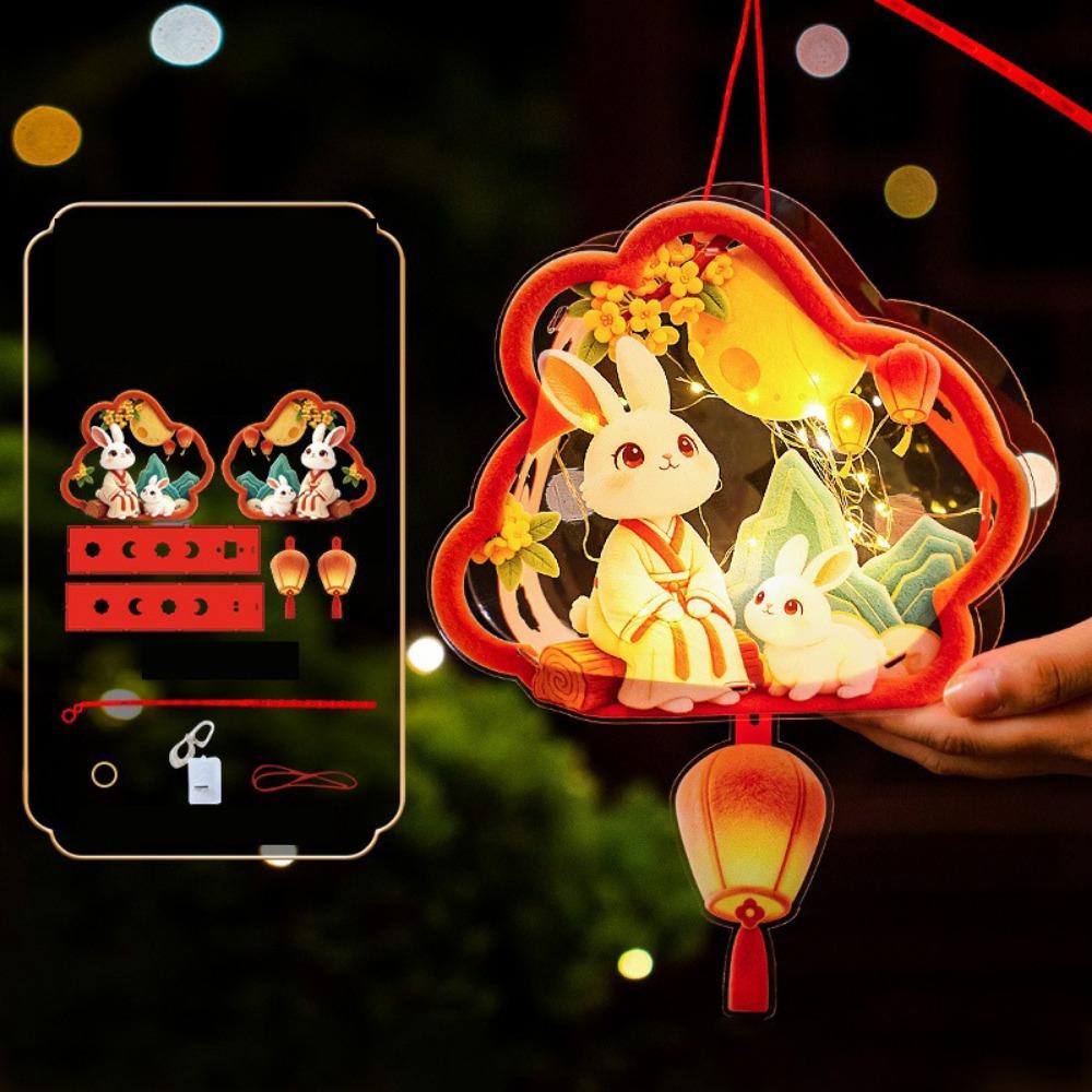 Cartoon Mid Autumn Lantern Glowing Handheld Rabbit Flower Lantern  for Festival Souvenir