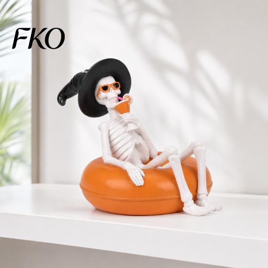 Desktop Halloween Decor Ornament, Creative Resin Statues, Float Ring Skeleton Ghost Figurines, Wearable Gift Pool Party Scene Decorations,