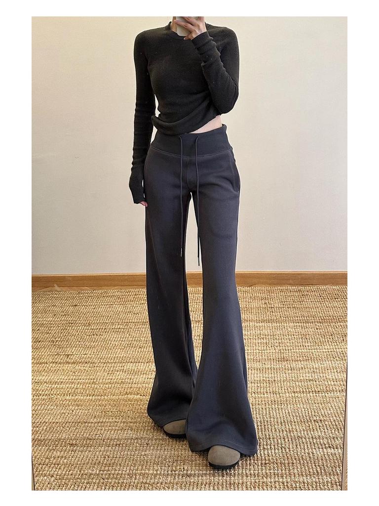 Women's Slim-Fit Pink Micro-Flared Yoga Pants - Versatile, Floor-Length Design