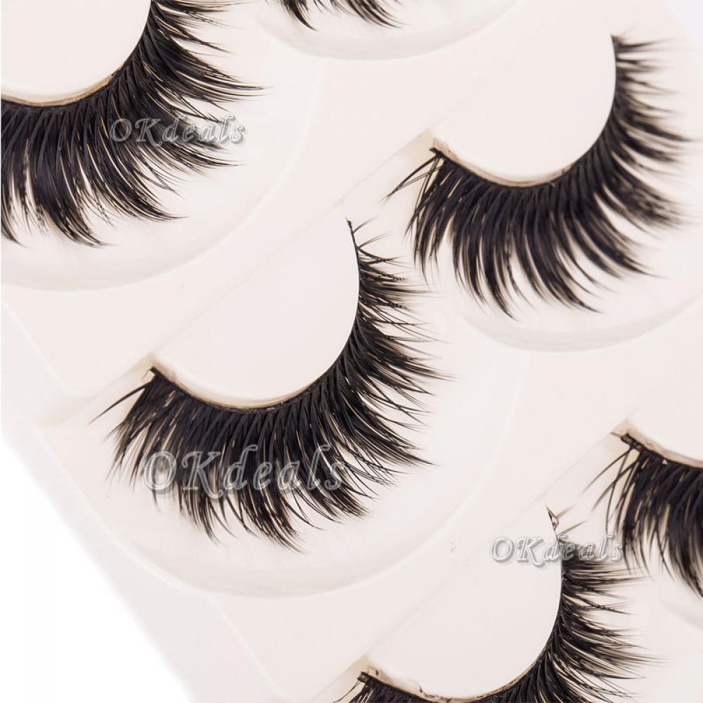 5 Pairs Long Cross Soft Natural Handmade Black Eye Lashes Extension False  Eyelashes
