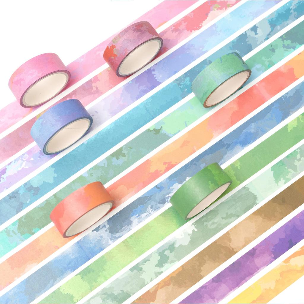 YUBX Masking Watercolor Washi Tape with Pastel Cloud Perfect for DIY Gift and Gift Decorations Tape, 12-Piece Set, Pattern, Crafts, Journals,