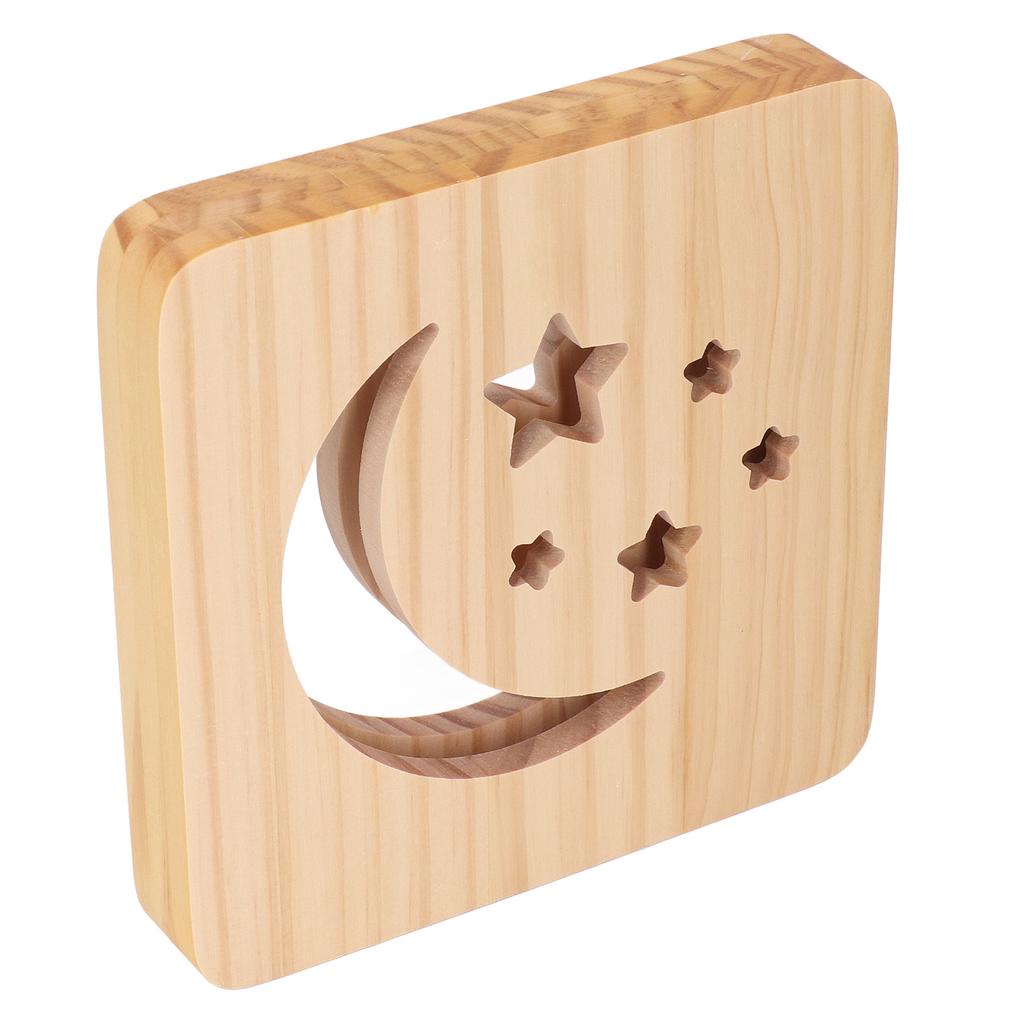 Деревянный 3D светодиодный светильник с рисунком луны и звезд, защита глаз, USB-блок питания, теплый белый ночник f