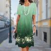 Fashion Womens Loose Flower Print O Neck Short Sleeve Leaves Print Loose Streetwear A-line Dress