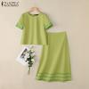 Women Short Sleeve Blouse and Skirts Summer Two Piece Suit Sets