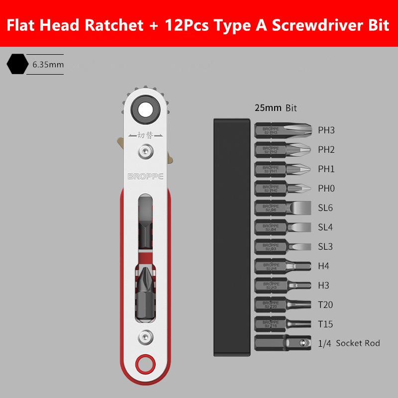 BROPPE Набор магнитных двусторонних отверток с храповым механизмом, прямоугольный 1/4 дюйма, шестигранный хвостовик, поворотная головка с трещоткой для узкого пространства, сделай сам