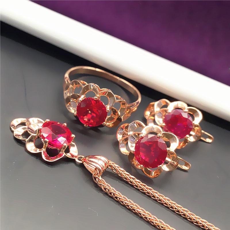 Изысканные русские серьги-клипсы из 585 фиолетового золота, модные и благородные, с покрытием из розового золота, красным камнем, золотые застежки с иностранным оттенком