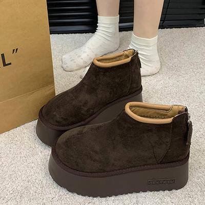 Ботильоны на платформе с леопардовым принтом, женские, замшевые, плюшевые, хлопковые, туфли на плоской подошве, меховые, теплые, зима 2024, тренд, повседневные, челси, ботинки женские