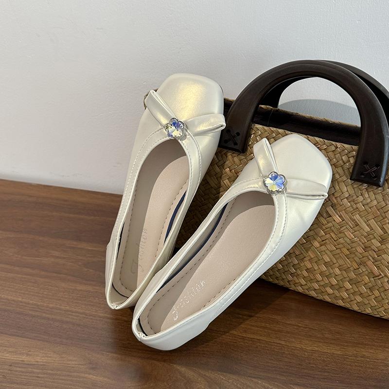 Модные французские нежные 2025 туфли Мэри Джейн с бантом и стразами для женщин, мягкие балетки слипоны, одинарные