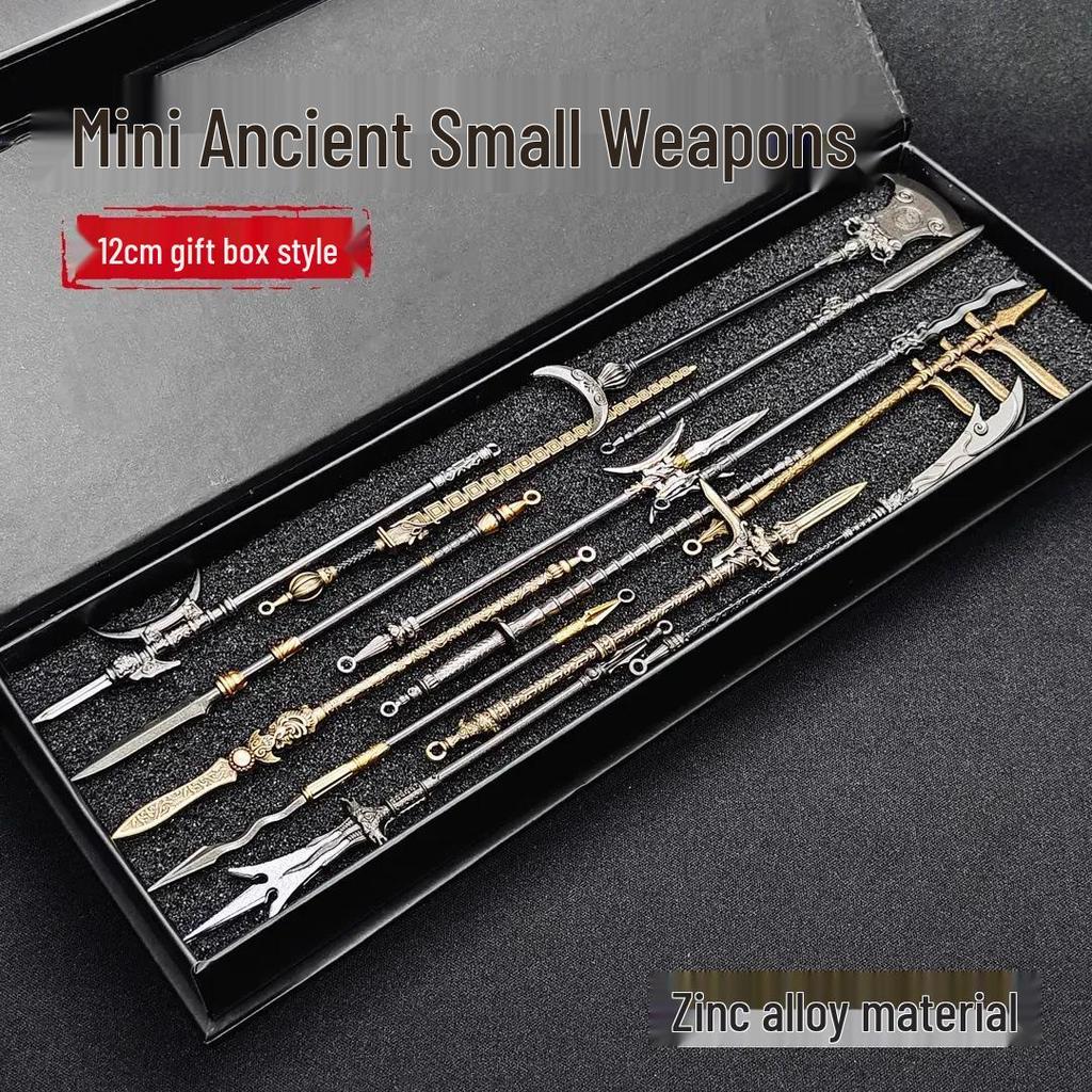 Скидка для новичков: Миниатюрный набор древнего оружия - 12 см Металлический меч Фан Тянь Цзи для демонстрации