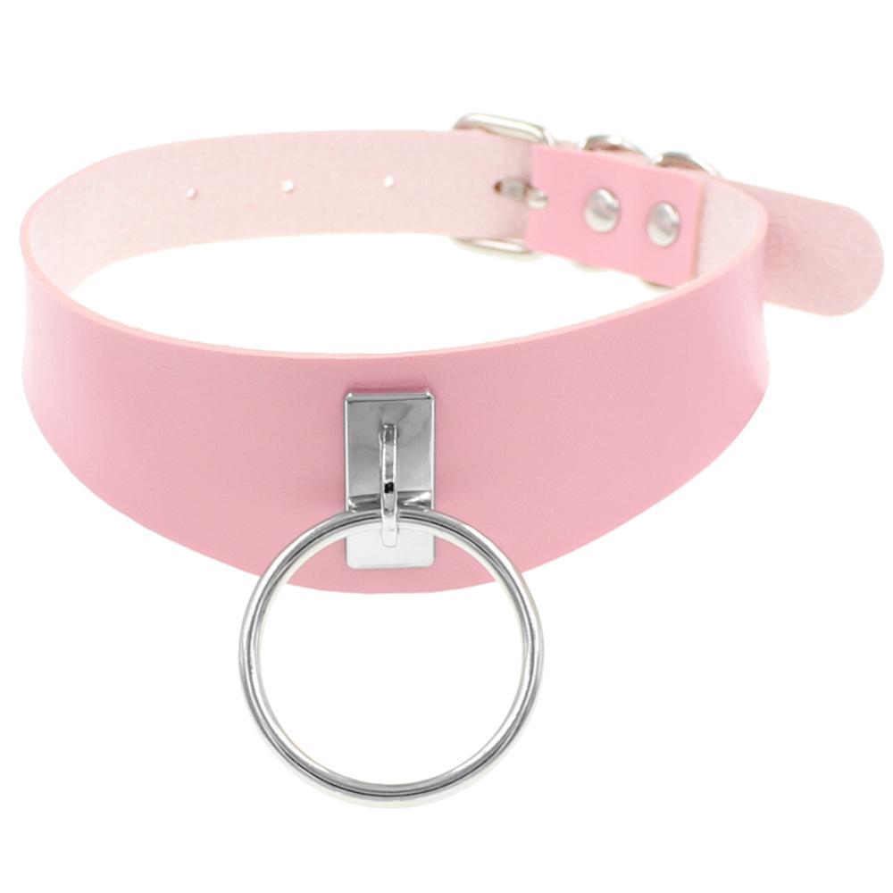 Simple Harajuku Street Dance Punk O-Shaped Ring Trend PU Leather Necklace Collar Neck Cover