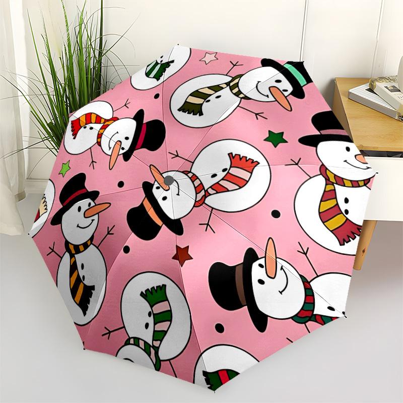 1pc Snowmen Pattern Automatic Folding Umbrella - 8-Rib Automatic Open/Close, Large Canopy Birthday Festival Gift yy251217095