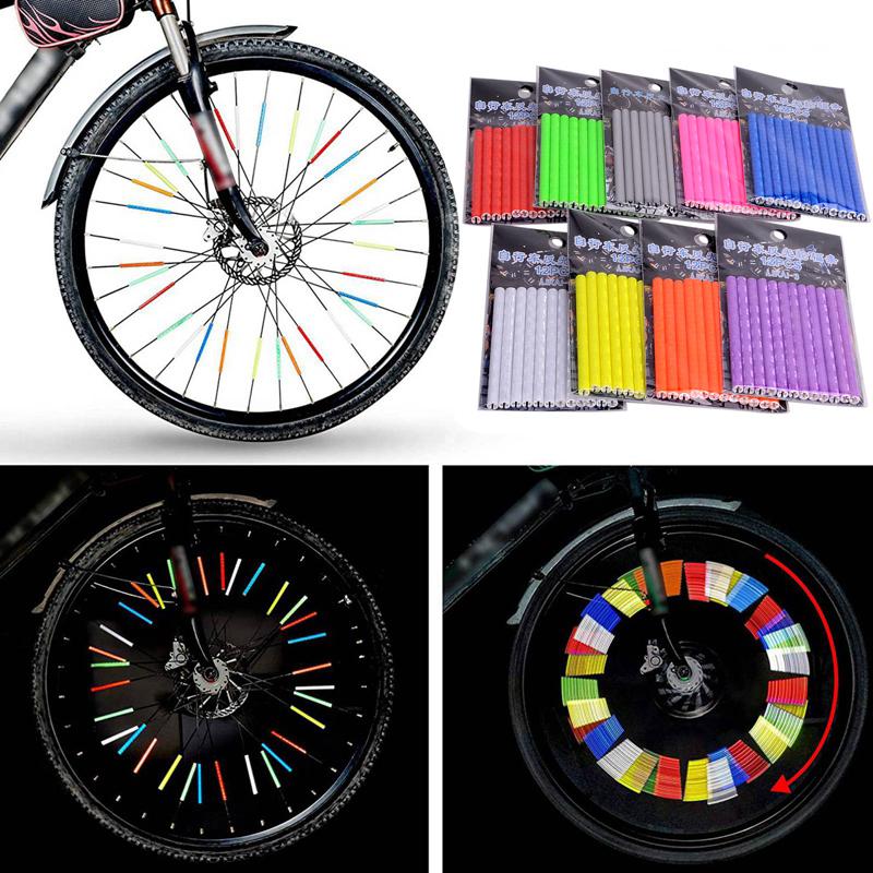 12PCS/Bag Bicycle Wheel Spokes Reflective Sticker Tube Strip Warning Light DIY 7.5cm MTB Cycling Reflector Reflective Kit
