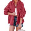 Women Loose Casual Denim Jacket Female Jacket Frayed Edges Trim  Long Sleeve  Coat With Pockets