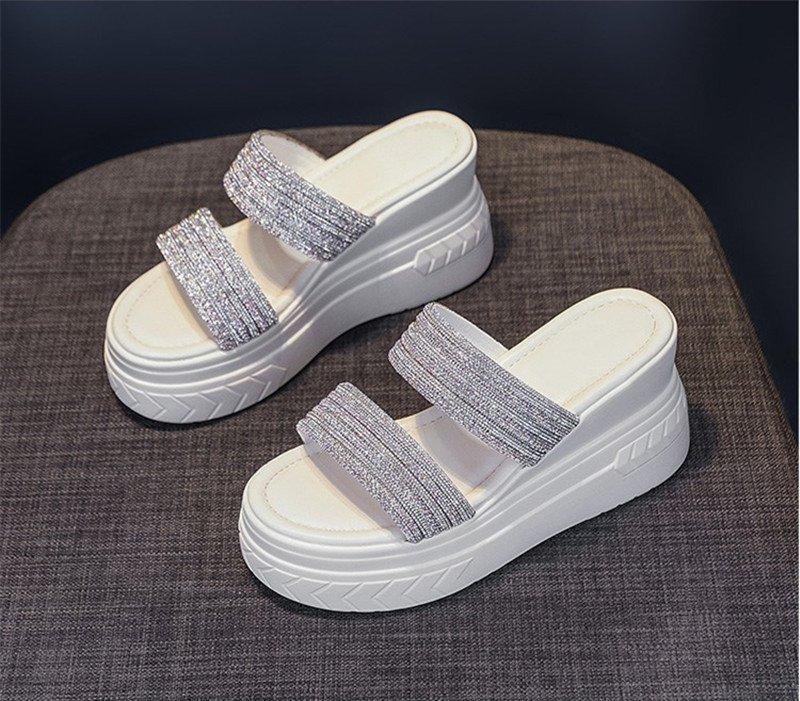 2024 лето новые модные женские шлепанцы на толстой подошве в корейском стиле на плоской подошве на высоком каблуке с перемычкой прохладные шлепанцы с открытым носком для ношения