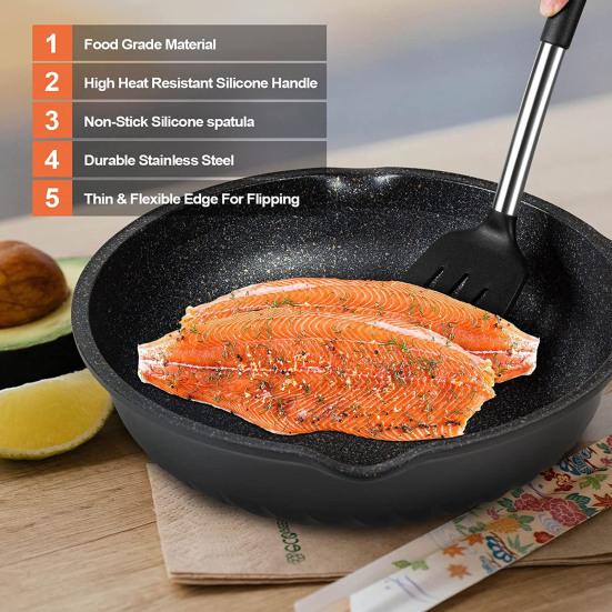 2 шт. силиконовая лопаточка с прорезями, пищевая термостойкость, можно мыть в посудомоечной машине, можно мыть в посудомоечной машине, жарить рыбные яйца, антипригарное покрытие