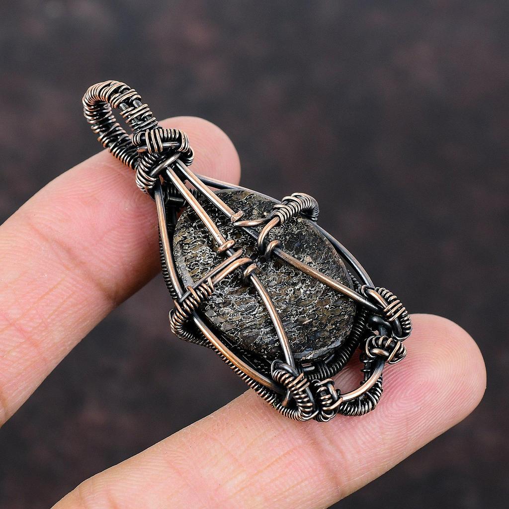 Dinosaur Bone Pendant Copper Wire Wrapped Pendant Original Gemstone Pendant Dinosaur Bone Jewelry Handmade Pendant Copper Jewelry For Gift