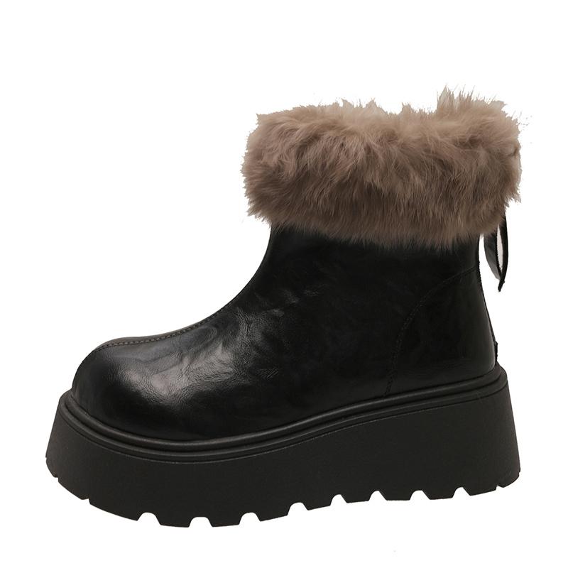 Ботильоны женские на меховой платформе, короткие, плюшевые, на среднем каблуке, 2025, новый тренд, зимние, кожаные, теплые, удобные, дизайнерские, Botas De Mujer