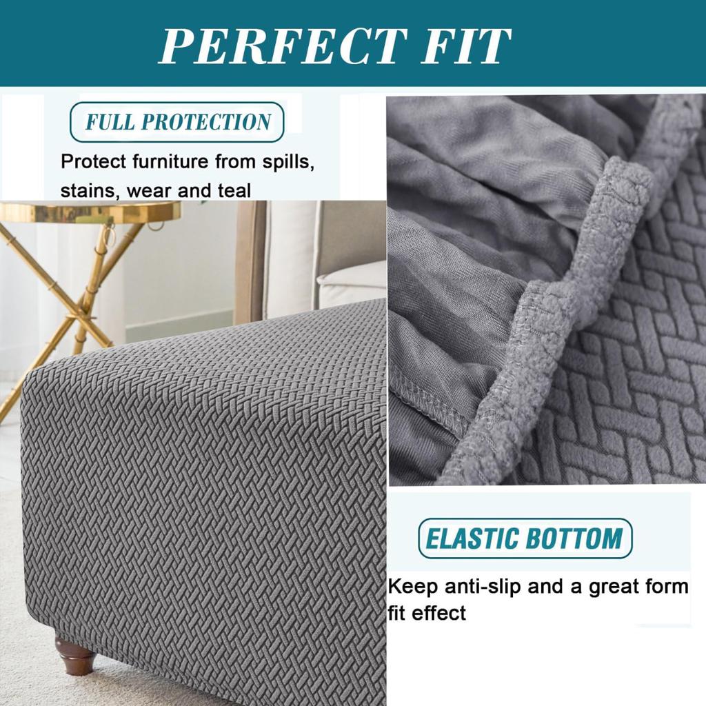 T-Shape Jacquard Square Stool Cover Ottoman Stool Cover Elastic Sofa Footrest Slipcovers for Living Room Office Home Decor