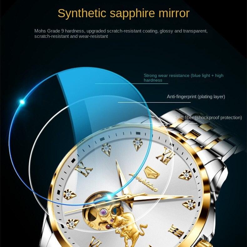 JINSHIDUN Новые мужские часы для бизнеса и отдыха, полностью автоматические механические часы, высококачественные часы с трубчатым маховиком