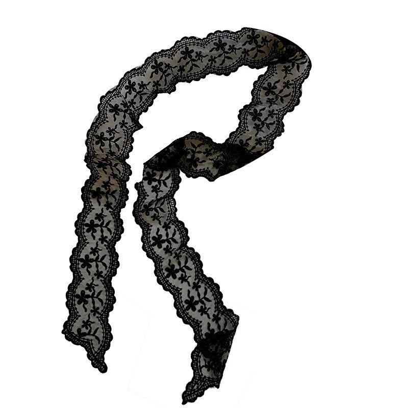 Light Luxury Embroidery Leaf Heavy Industry Embroidery Bud Silk Scarf Headband Women's Double-sided Wavy Flower Tie Bag Streamer Scarf