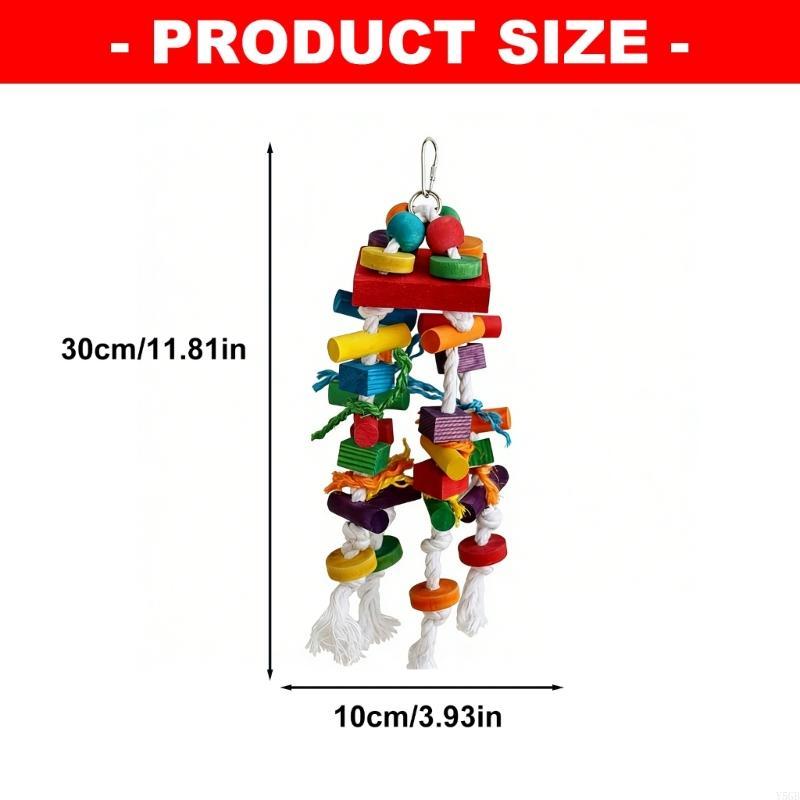 Natural Wooden Large Bird Chew Toy For Medium to Large Parrots With Colorful Cotton Rope For Cage Hanging Bird Climbing Y5GB