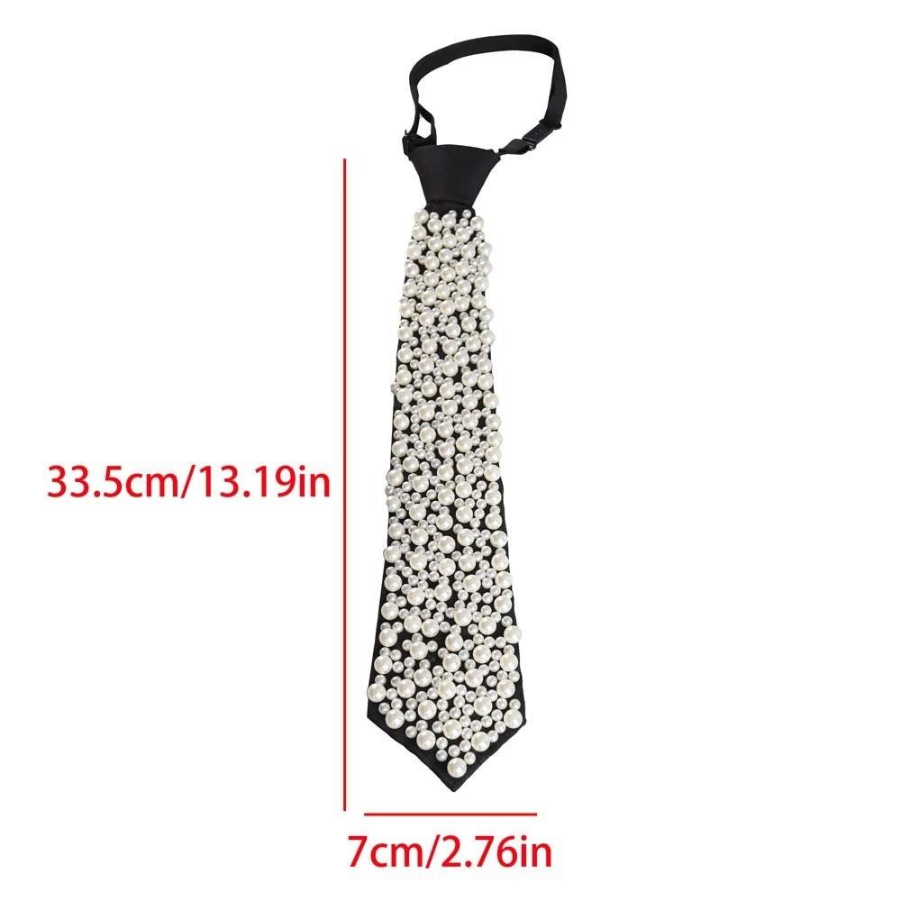 Korean Style Full Pearls Tie Black Choker Hand-beaded Long Necktie Academic Style Geometric Decoration Shirt Tie Daily