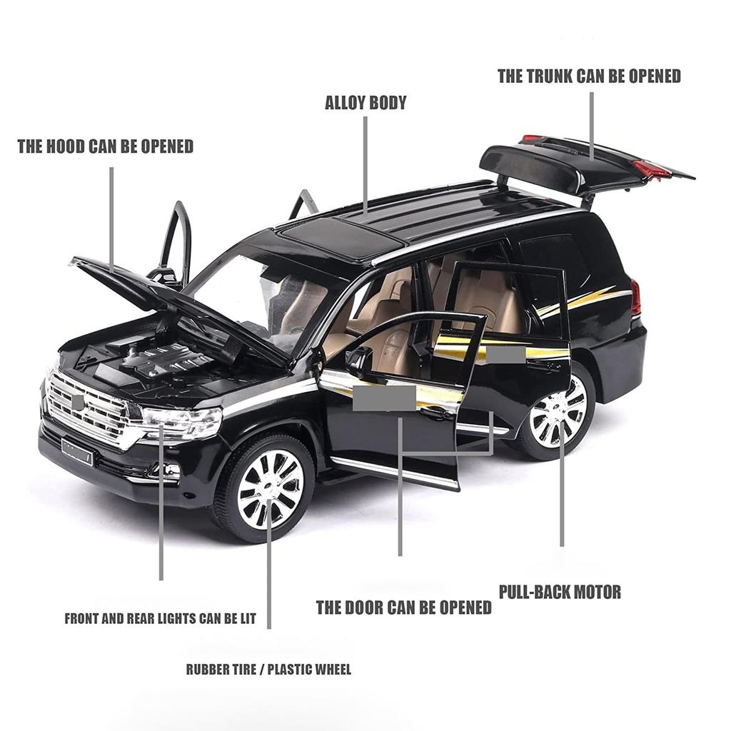 Масштаб 1/24 Toyota Land Cruiser, литая под давлением модель автомобиля, игрушечный автомобиль с откатным механизмом, звуком и светом для детей, коллекция подарков для мальчиков и девочек