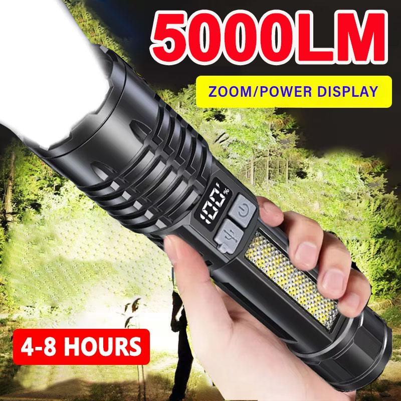 Мощные светодиодные фонари 5000LM, мощные перезаряжаемые светодиодные фонари, телескопический зум-фонарь, фонарь для кемпинга и рыбалки