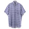 Linen Check Pattern Short Sleeve Button Down Shirt M Blue Men's Used