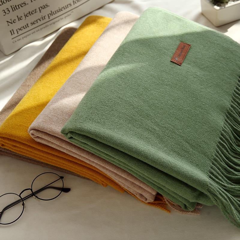 Four Seasons Available 2025 Новый теплый однотонный шарф Длинный, универсальный, утолщенный двухсторонний платок, искусственный кашемировый шарф для женщин