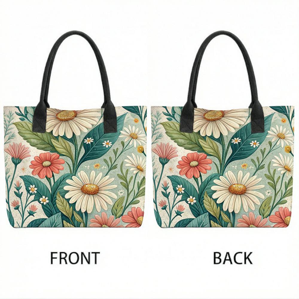 Floral Daisy Tote Bag Fashion Casual Large Capacity Women Shoulder Shopping Handbag