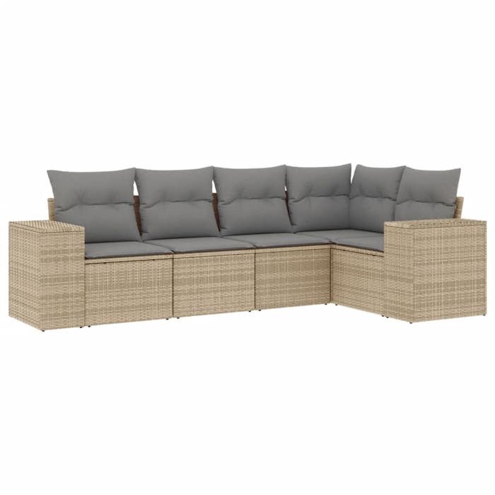 VidaXL Salon de Jardin avec Coussins 5 pcs, Canapés de Terrasse, Ensemble de Meubles de Patio, Mobilier d'Extérieur, Beige 3222528