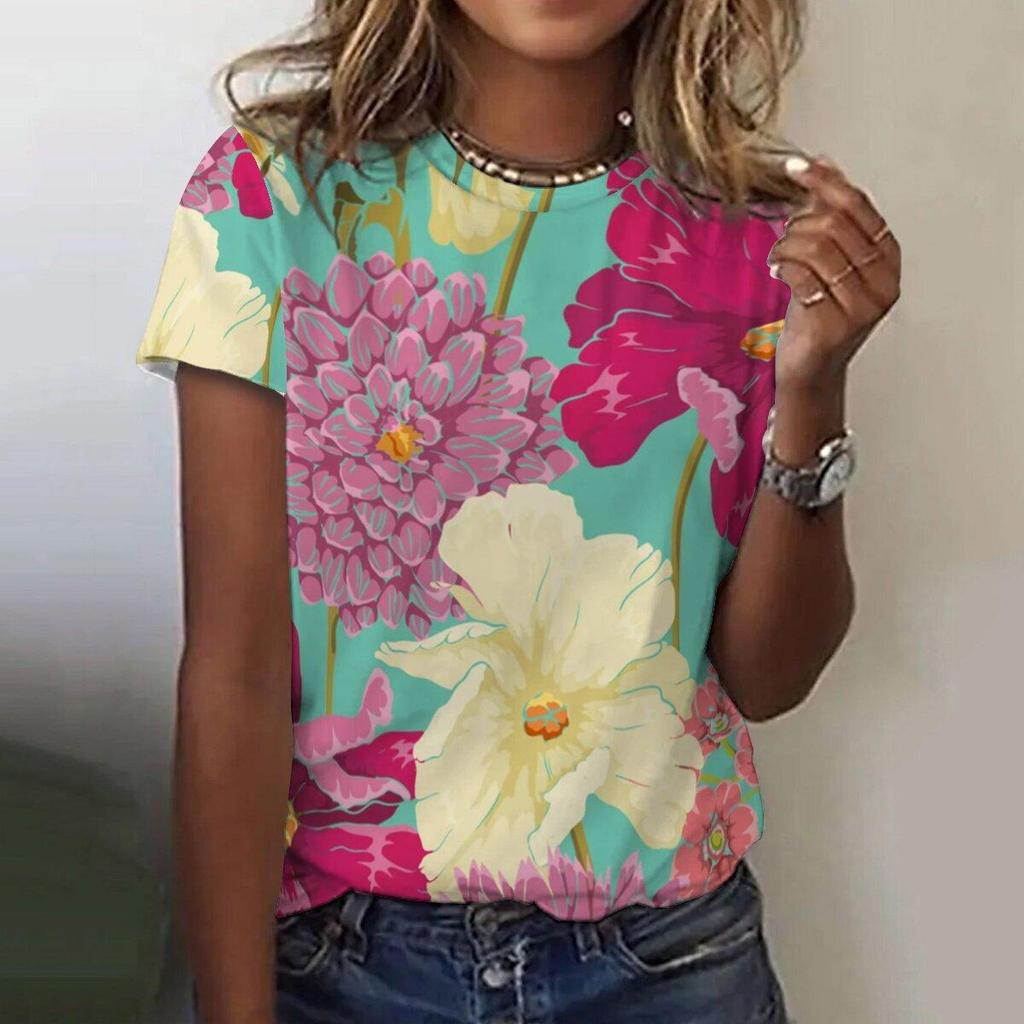 Beautiful Flower T Shirts for Women Summer New Short Sleeve Top Casual Fashion Printed Women's T-Shirt Harajuku Streetwear Tee