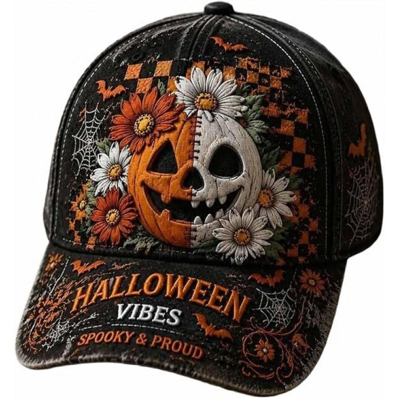 Digital Print Baseball Cap Halloween Black Cat Pumpkin All-Over Adjustable Sun Hat Unisex