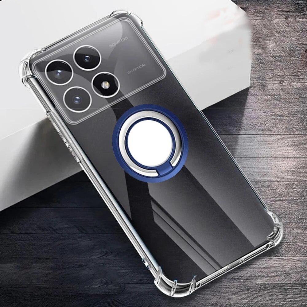 Для Xiaomi Poco X6 Pro X 6 X5pro Прозрачная противоударная подушка безопасности Мягкий чехол из ТПУ для Poco M6 Pro 5G M6 M5 S Магнитный кольцевой держатель-подставка Силиконовый чехол