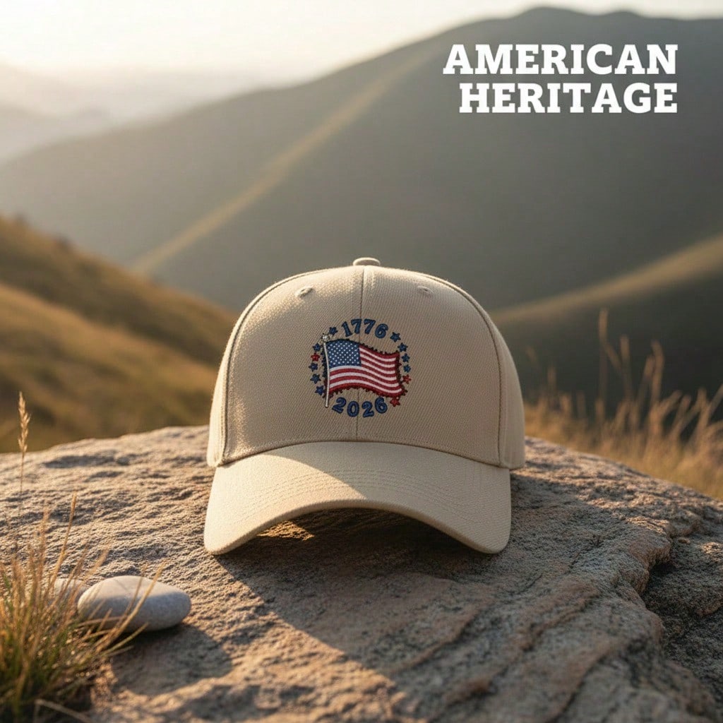 [Patriotic Baseball Cap] 2026 USA Commemorative Unisex Letter "1776" & "2026" Print Black Polyester Adjustable Lightweight Curved Brim Sun Protection