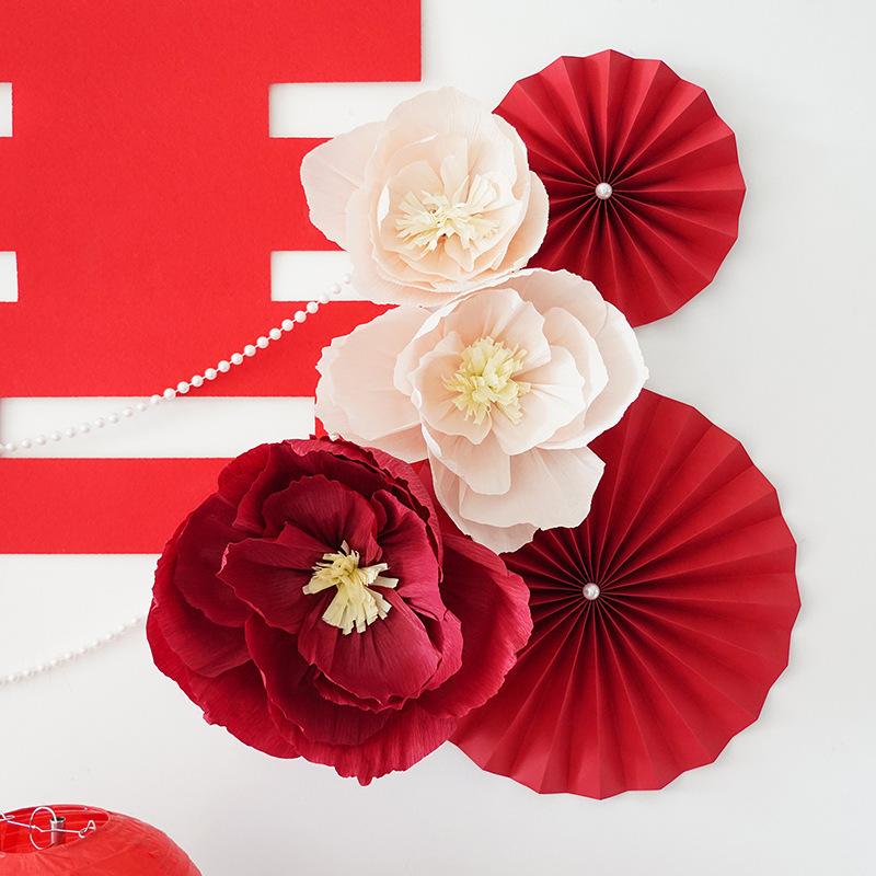 Набор из 12 шт./3 шт. цветов из гофрированной бумаги ручной работы - Реалистичный настенный декор для свадеб, Рождества, новогодних украшений и дней рождения