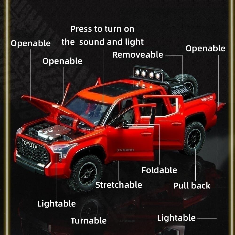 1/24 TOYOTA Tundra TRD Пикап Внедорожный литой сплав Миниатюрная игрушечная модель автомобиля с инерционным механизмом, звуком и светом, коллекция подарков для мальчика