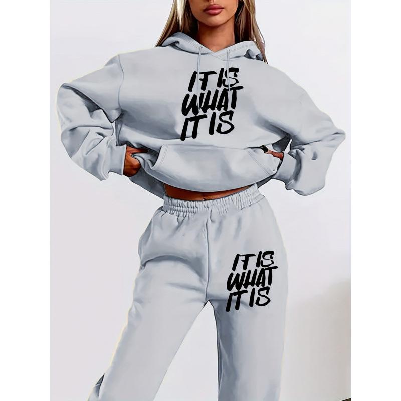 Женский повседневный минималистичный осенний комплект: худи с длинным рукавом