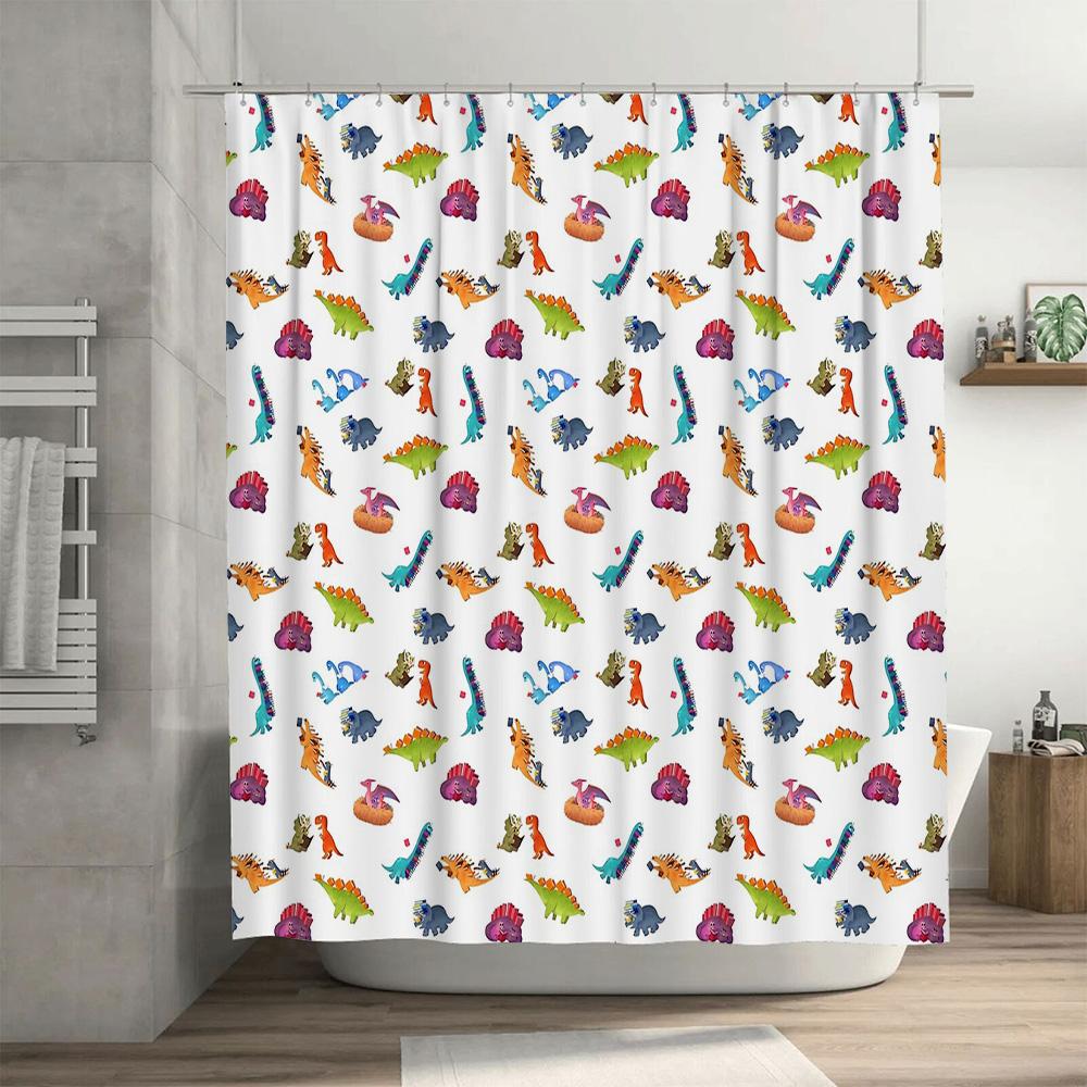 Dinosaur Shower Curtain Waterproof Cute T Rex Jungle Animals Bathroom Decor Set Vintage Farmhouse Coastal Pattern Fabric Backdro