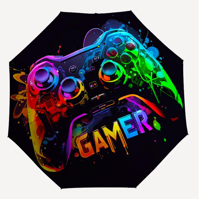 1PC Gamer Controller Automatic Open/Close Umbrella with Windproof, 8-Rib Sturdy Canopy, Durable Ribs, Fashionable Design, Outdoor Accessory, Fun Prin,